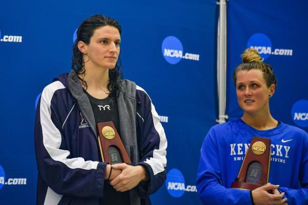 Gaines tied with transgender swimmer Lia Thoams at the 2022 NCAA Swimming and Diving Championships.