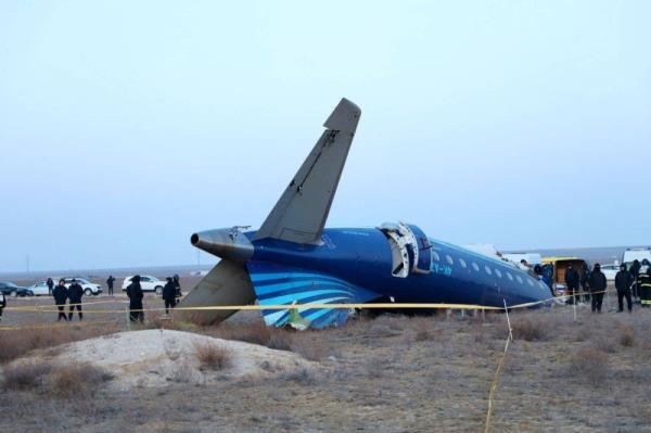 The wreckage of an Azerbaijan Airlines passenger plane at the crash site near the city of Aktau, Kazakhstan, on Wednesday